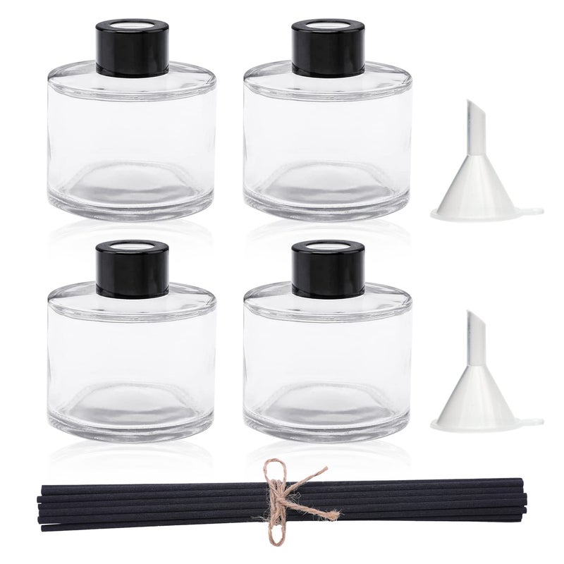 Agidea 4PCS Fragrance Glass Diffuser Bottles, Refillable Diffuser Bottles with 20pcs Reeds Sticks & Black Caps & Funnel, Diffuser Jars for Home Oil Fragrance Decoration Girl Women Gift (100ML) - Image 1
