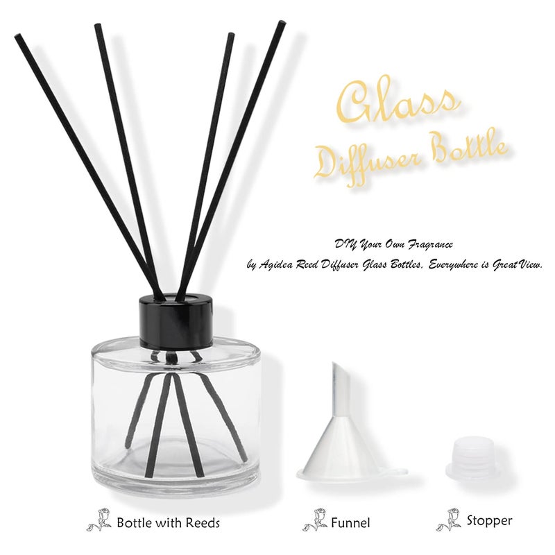 Agidea 4PCS Fragrance Glass Diffuser Bottles, Refillable Diffuser Bottles with 20pcs Reeds Sticks & Black Caps & Funnel, Diffuser Jars for Home Oil Fragrance Decoration Girl Women Gift (100ML) - Image 2
