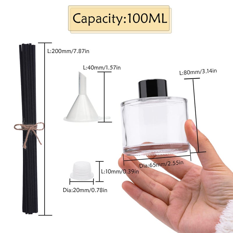 Agidea 4PCS Fragrance Glass Diffuser Bottles, Refillable Diffuser Bottles with 20pcs Reeds Sticks & Black Caps & Funnel, Diffuser Jars for Home Oil Fragrance Decoration Girl Women Gift (100ML) - Image 3