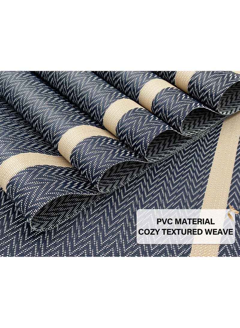 أبليف طقم مفارش طاولة زرقاء من ابيليف - مفارش من الفينيل سهلة التنظيف وقابلة للغسل - مفارش طاولة من بلاستيك PVC مقاومة للحرارة - مفارش طاولة لطاولة الطعام (نمط سهم ذهبي ازرق) - Image 4