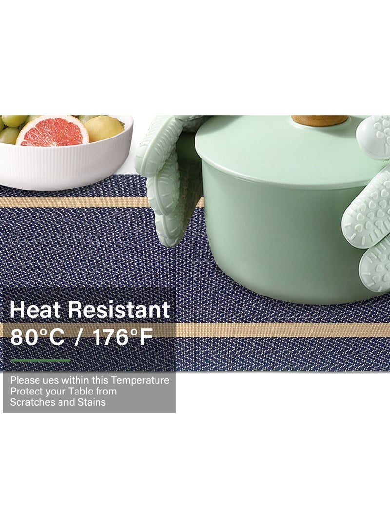 أبليف طقم مفارش طاولة زرقاء من ابيليف - مفارش من الفينيل سهلة التنظيف وقابلة للغسل - مفارش طاولة من بلاستيك PVC مقاومة للحرارة - مفارش طاولة لطاولة الطعام (نمط سهم ذهبي ازرق) - Image 2