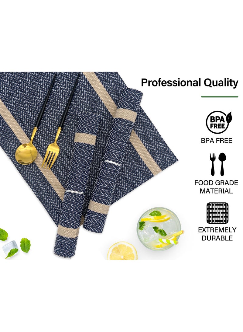 أبليف طقم مفارش طاولة زرقاء من ابيليف - مفارش من الفينيل سهلة التنظيف وقابلة للغسل - مفارش طاولة من بلاستيك PVC مقاومة للحرارة - مفارش طاولة لطاولة الطعام (نمط سهم ذهبي ازرق) - Image 5