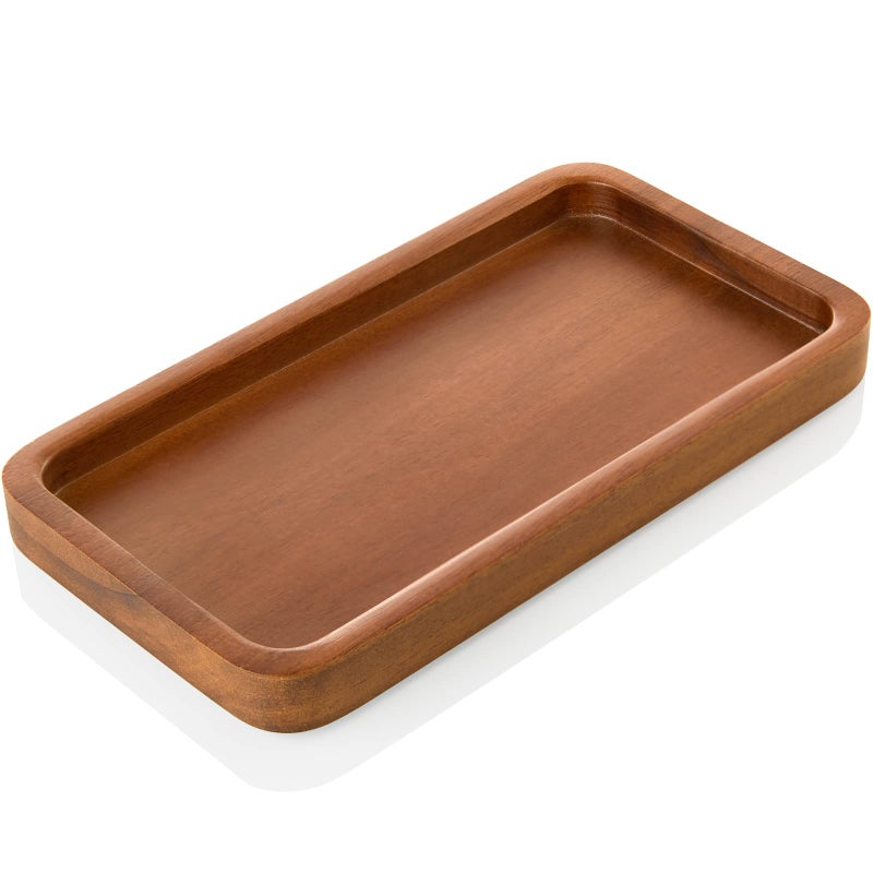 ALELION 6 Small Tiny Bathroom Vanity Tray for Counter Acacia Wood Dish Soap Dispenser Tray for Kitchen Decorative Tray for Kitchen Dresser Tops Perfume Jewelry