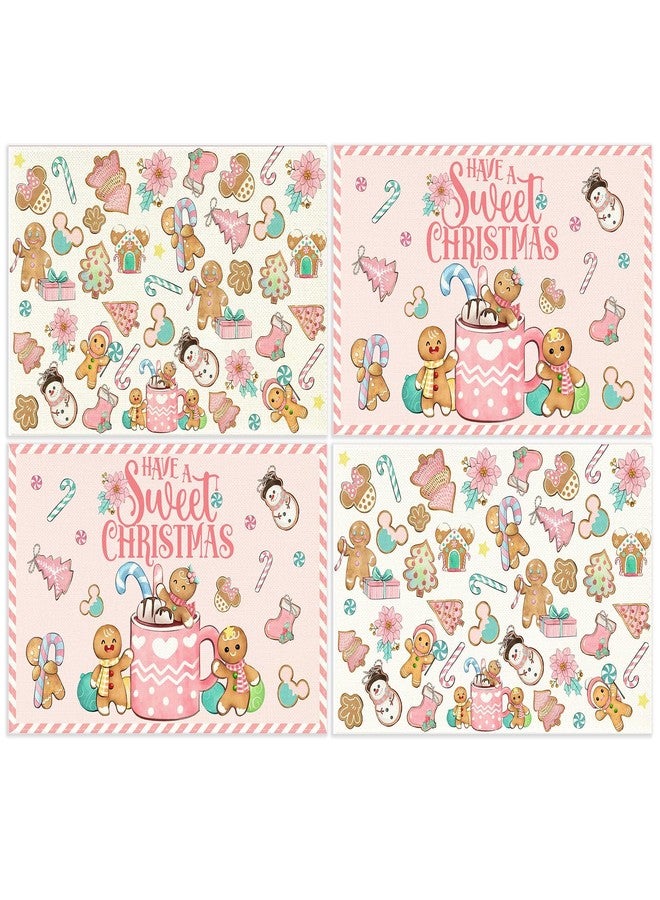 Yarcooly Gingerbread Christmas Placemats Set of 4 Candy Cane Gingerbread Man Table Mats New Year Winter Decorations for Home Party - Image 1