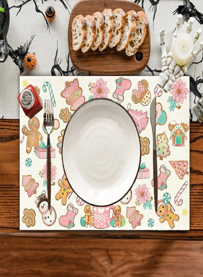 Yarcooly Gingerbread Christmas Placemats Set of 4 Candy Cane Gingerbread Man Table Mats New Year Winter Decorations for Home Party - Image 4