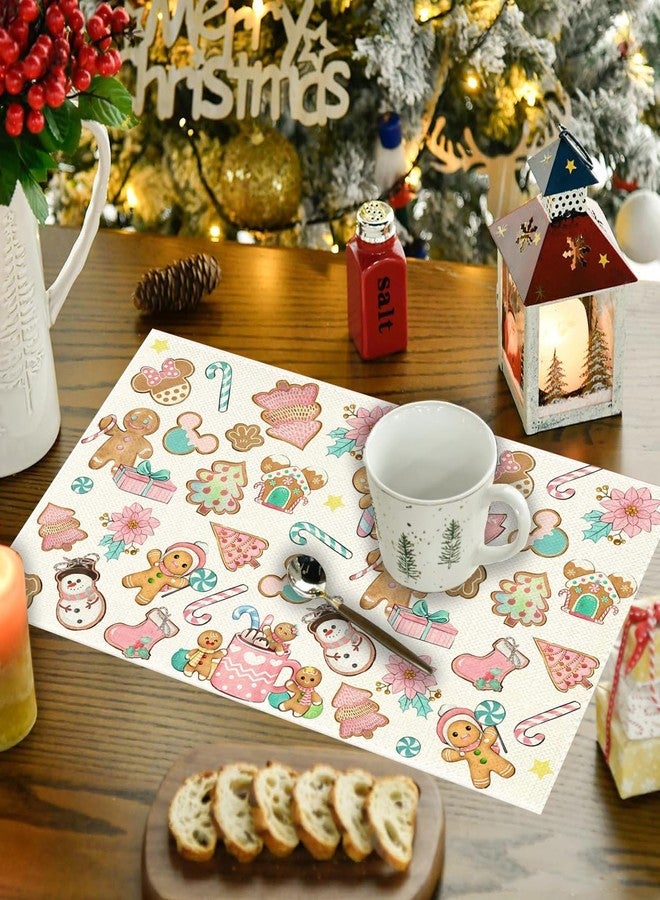 Yarcooly Gingerbread Christmas Placemats Set of 4 Candy Cane Gingerbread Man Table Mats New Year Winter Decorations for Home Party - Image 3