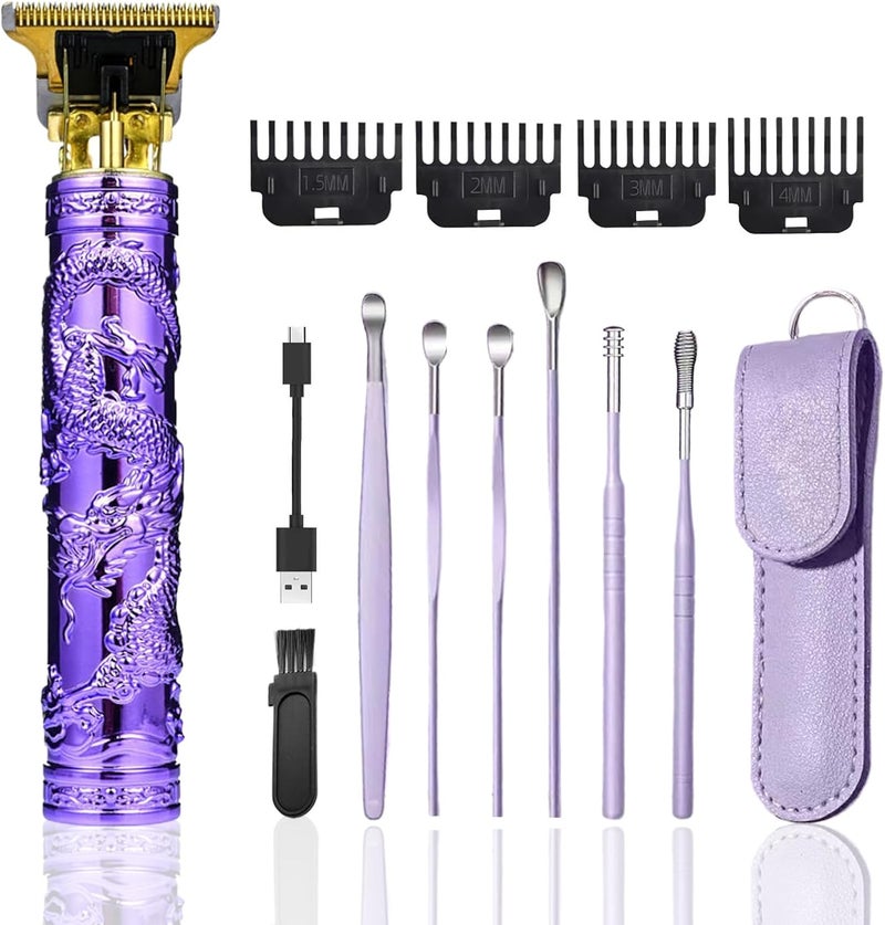Cordless Hair Clippers for Men  Travel Small Hair Clippers 57 with 6 Pieces Earpick Purple
