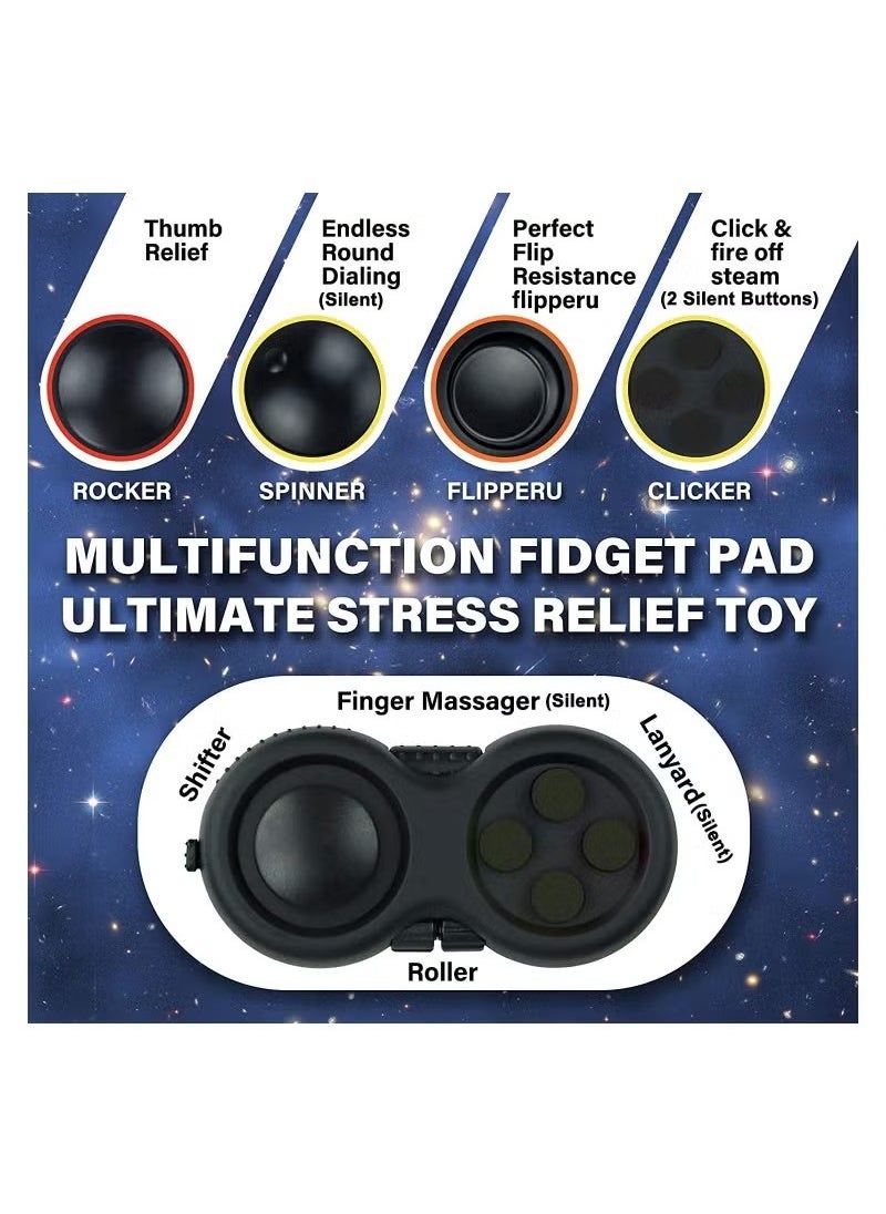 Generic - Fidget Pad Toy for Anxiety and Stress Relief 8 Fidget Features Cube with Silent Button ABS Plastic Fidget Controller Pad Cube for Kids and Adults (Black) - Image 1
