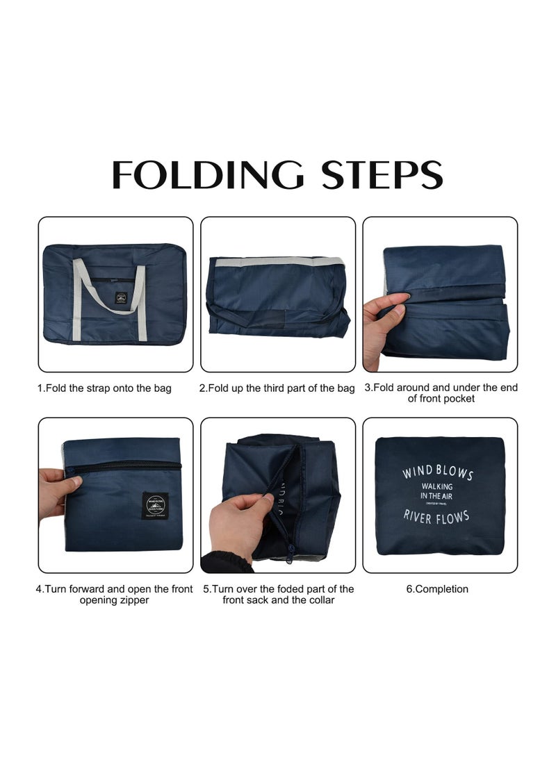 SYOSI Large Capacity Travel Bag, Portable Travel Bag Foldable Travel Bag Waterproof Weekender Bag Clothes Storage Bag Tear-resistant Travel Bag Water-Resistant Duffle Bag for Women and Men(Dark blue)  - Image 5