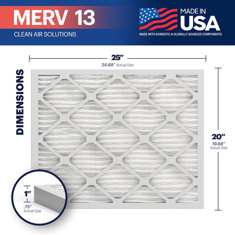 BNX TruFilter 20x25x1 Air Filter MERV 13 (6-Pack) - MADE IN USA - Electrostatic Pleated Air Conditioner HVAC AC Furnace Filters for Allergies, Pollen, Mold, Bacteria, Smoke, Allergen, MPR 1900 FPR 10 - Image 2