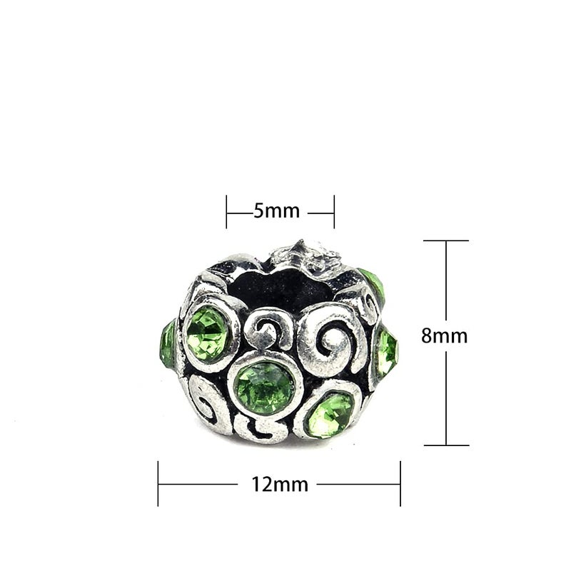 AIPRIDY 60 Pieces Assorted European Beads with Plating Silver Metal Alloy Rhinestone Large Hole Spacer Beads for DIY Charm Bracelet Jewelry Making (Inlaid Drill Alloy) - Image 4
