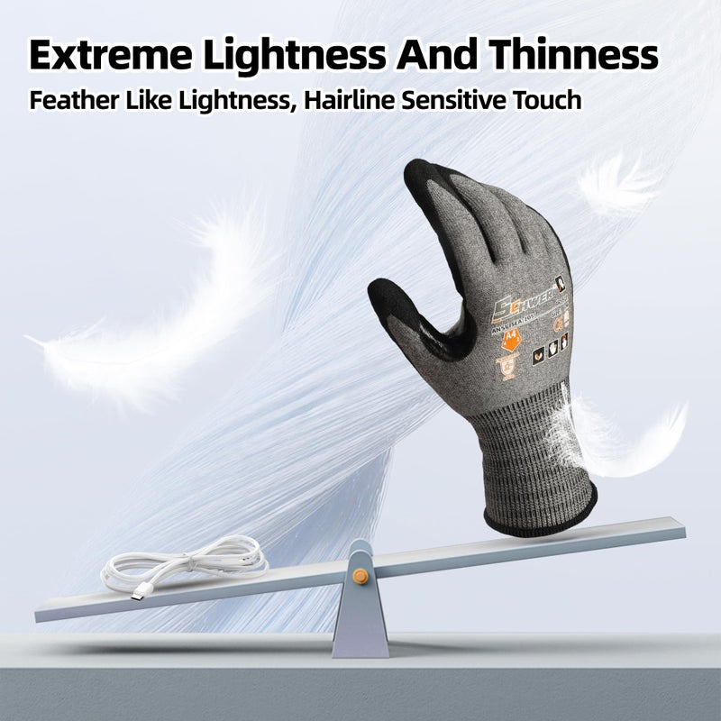 Schwer A4 AIR-SKIN Cut Resistant Work Gloves AR5918 with Extreme Lightweight & Thin, Grip Gloves for Gardening, Fishing, Refined Work, Mechanic, Touch-Screen, Non-PFAS, 3D-Comfort Fit, 1 Pair (M) - Image 3