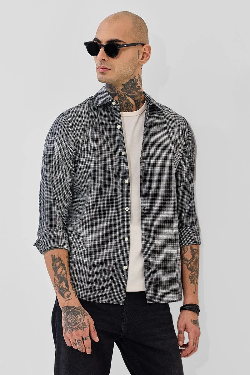 SNITCH Black Checks Slim Fit Shirt