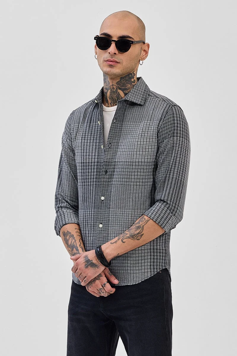 SNITCH Black Checks Slim Fit Shirt