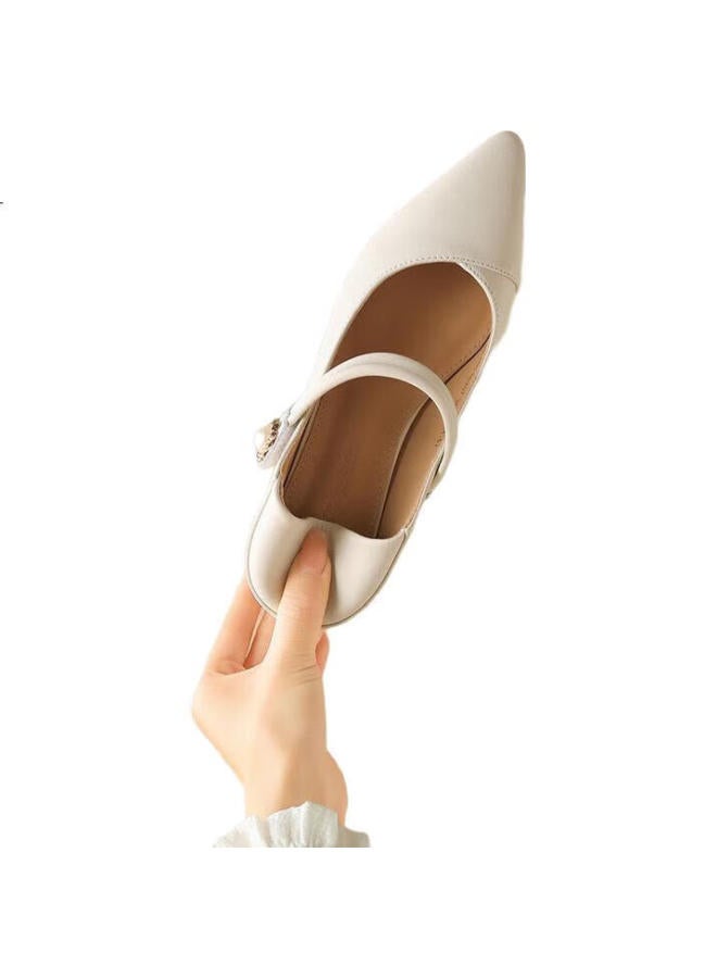 ZHR Mary Jane Shoes Women'S Elegant Pointed Toe Chunky Heel Loafers Women'S Commuter Dual-Use Women'S Shoes Bl267 Beige Size 36 - Image 3