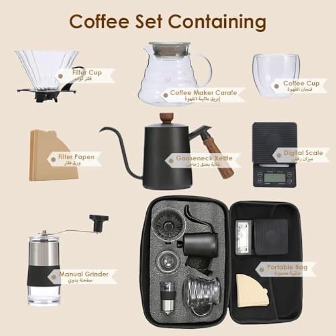 أكس سبرينج مجموعة ماكينة صنع القهوة Xspring V60 مع حقيبة حمل محمولة، مجموعة قهوة محمولة للسفر، مجموعة قهوة سكب، 8 قطع، خشب - Image 3