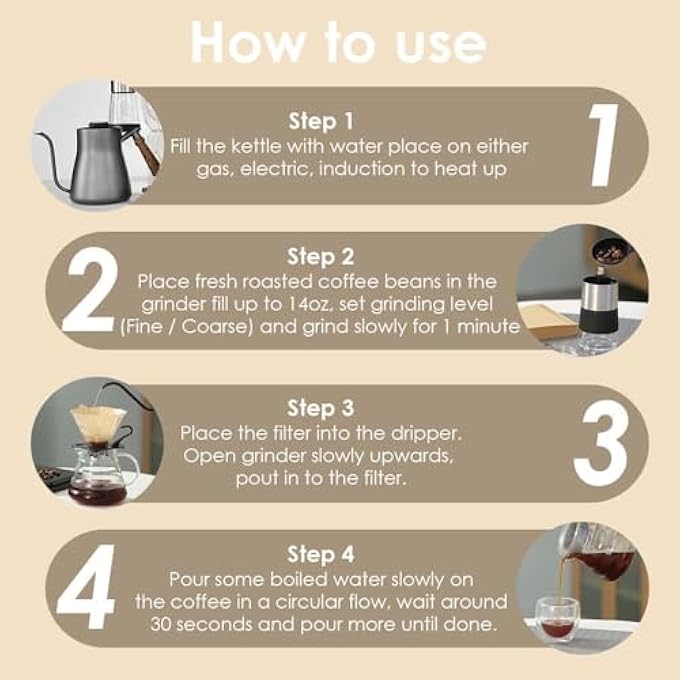 أكس سبرينج مجموعة ماكينة صنع القهوة Xspring V60 مع حقيبة حمل محمولة، مجموعة قهوة محمولة للسفر، مجموعة قهوة سكب، 8 قطع، خشب - Image 4