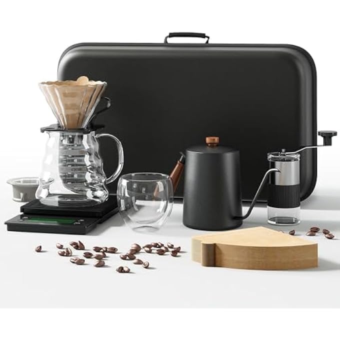 أكس سبرينج مجموعة ماكينة صنع القهوة Xspring V60 مع حقيبة حمل محمولة، مجموعة قهوة محمولة للسفر، مجموعة قهوة سكب، 8 قطع، خشب - Image 2
