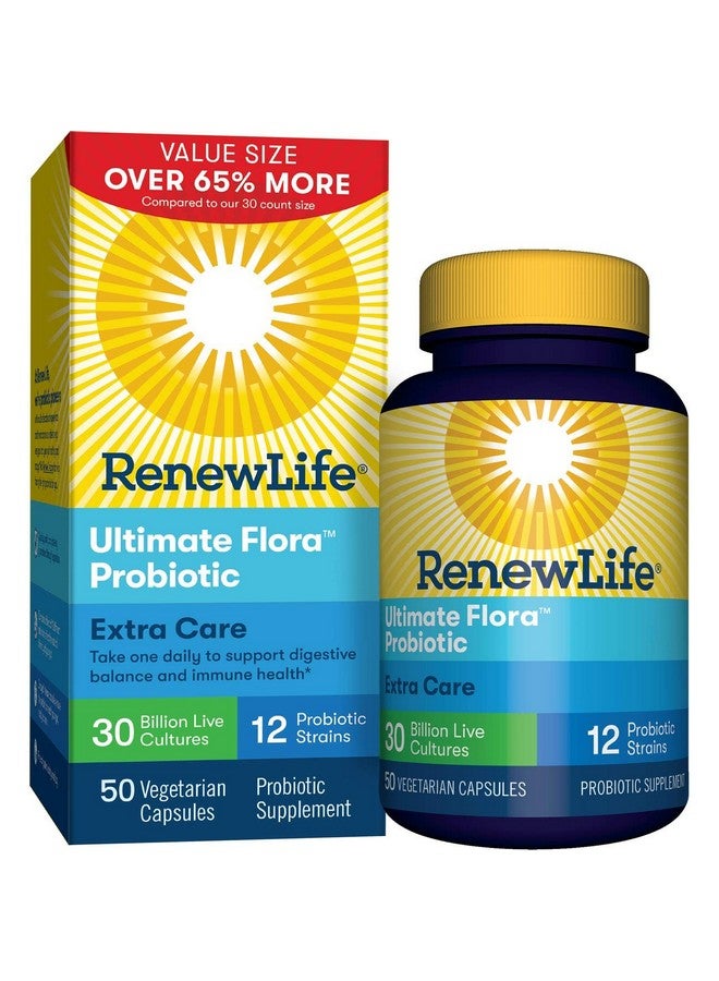 Renew Life Extra Care Ultimate Flora Probiotic Supplement, 30 Billion, 50 Vegetarian Capsules - Image 1