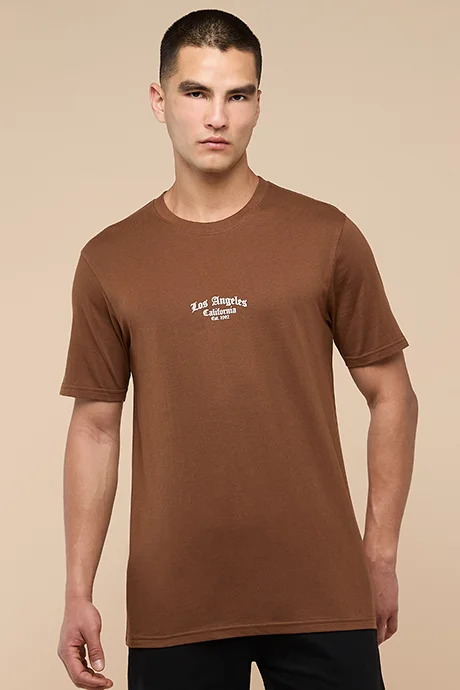 أر أند بي Typography Print T-Shirt with Crew Neck and Short Sleeves