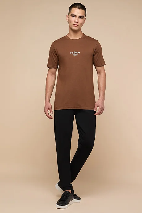 أر أند بي Typography Print T-Shirt with Crew Neck and Short Sleeves