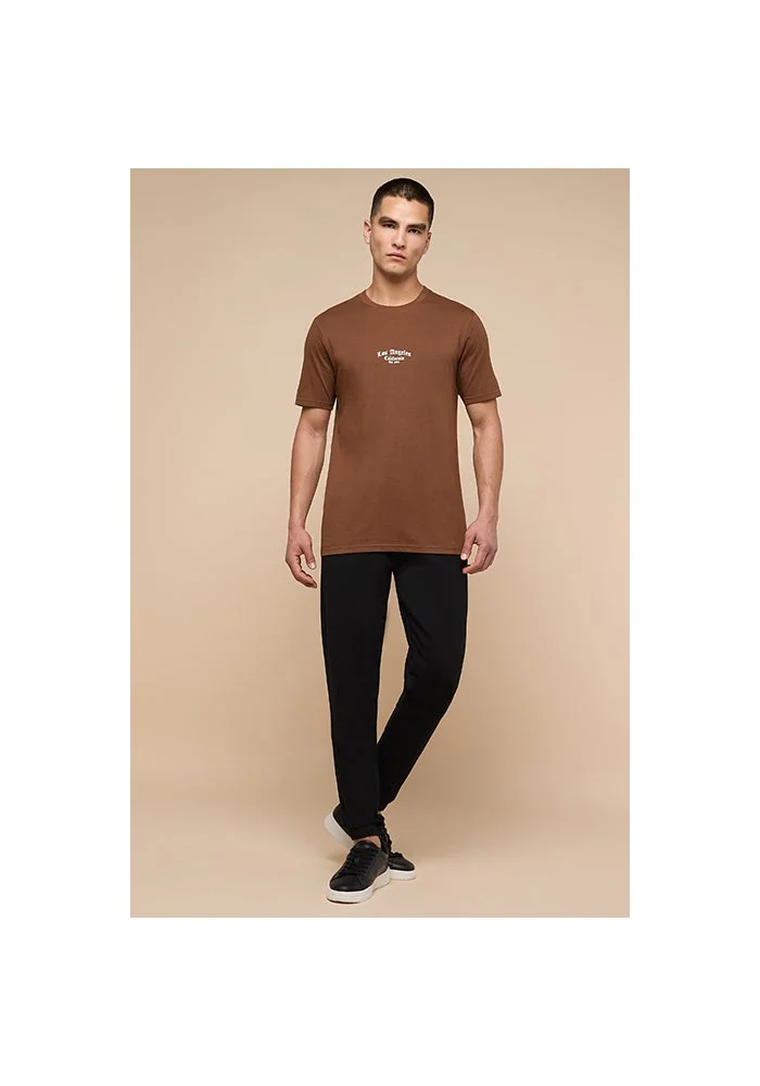 أر أند بي Typography Print T-Shirt with Crew Neck and Short Sleeves