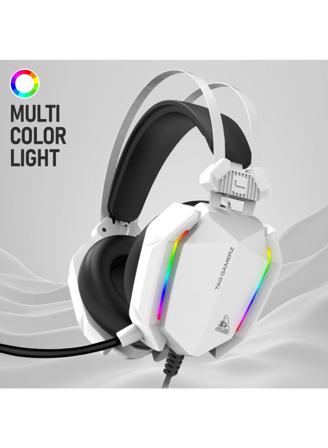 tag Renewed - Gamerz Titan RGB White Over-Ear Gaming Wired Headphone with Soft Ear Cups and Flexible Mic - Image 2