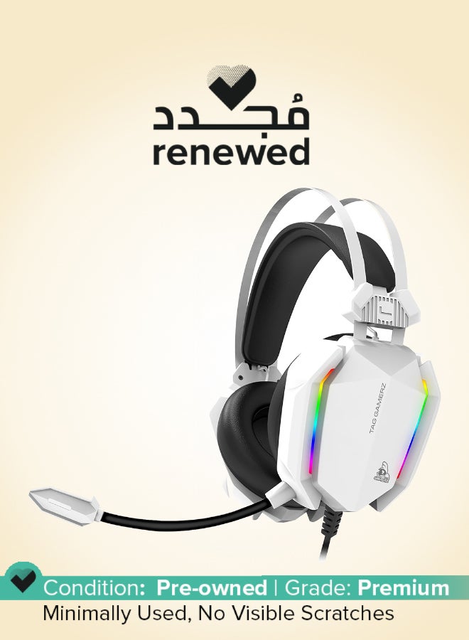 tag Renewed - Gamerz Titan RGB White Over-Ear Gaming Wired Headphone with Soft Ear Cups and Flexible Mic - Image 1