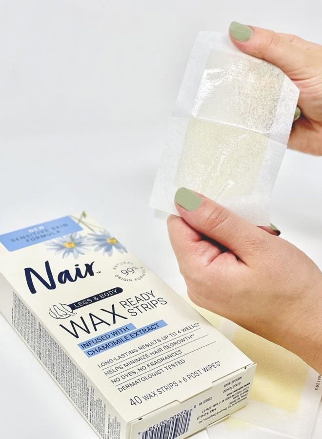 Nair Sensitive Hair Remover Wax Ready Strips, Legs and Body Hair Removal Wax Strips, 40 Count - Image 4