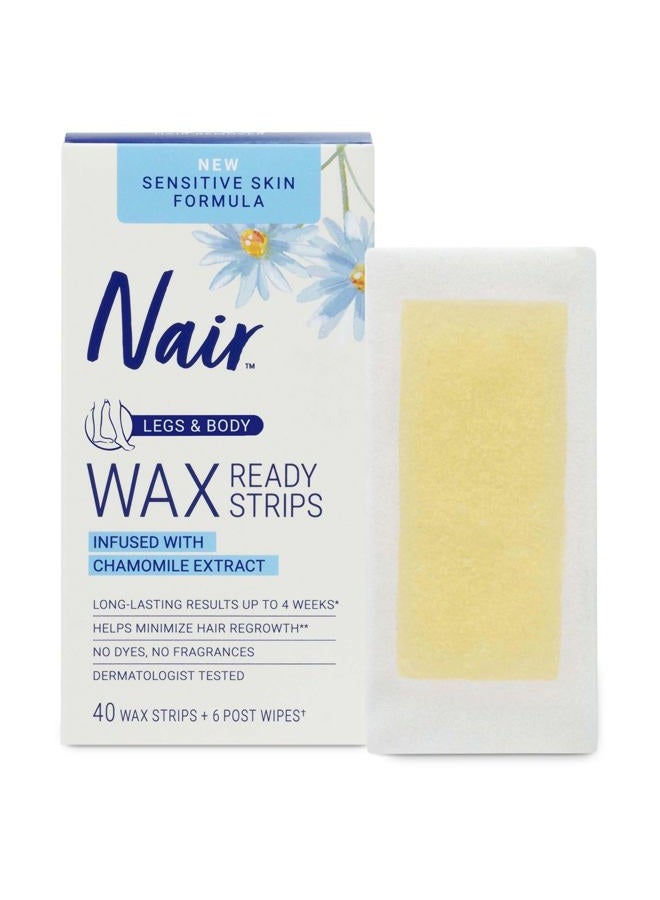 Nair Sensitive Hair Remover Wax Ready Strips, Legs and Body Hair Removal Wax Strips, 40 Count - Image 1