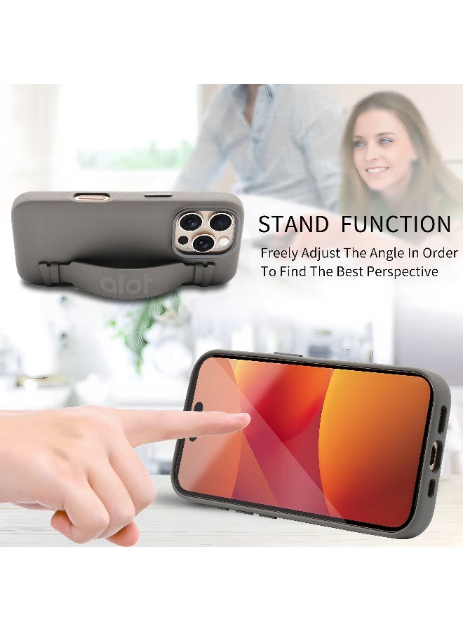 ALot Noble leather case for iPhone 15 Pro Grey Leather case with hand grip metal camera frame microfiber lining magnetic closure and premium PU finish for stylish protection - Image 2