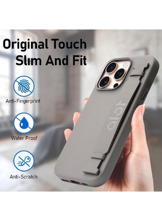 ALot Noble leather case for iPhone 15 Pro Grey Leather case with hand grip metal camera frame microfiber lining magnetic closure and premium PU finish for stylish protection - Image 3