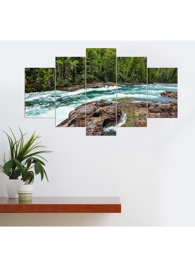 KARTIK KARTIK™ Digital River Print 5 Panel Wall Decor Wall Art Wooden Painting Wallpapers for Home, Office & Gift (30 x 17.5 Inches)  - Image 2