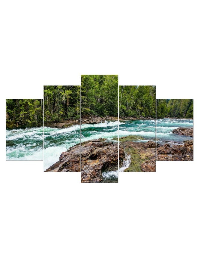 KARTIK KARTIK™ Digital River Print 5 Panel Wall Decor Wall Art Wooden Painting Wallpapers for Home, Office & Gift (30 x 17.5 Inches)  - Image 1