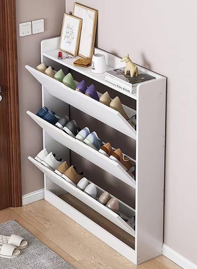 JCB CHIC Shoe Storage Cabinet for Entryway with 3 Flip Drawers, Sturdy Wood Hidden Shoe Storage, Freestanding Narrow Slim Shoe Organizer for Front Door Entrance, Living Room, Hallway, Bedroom, White - Image 1