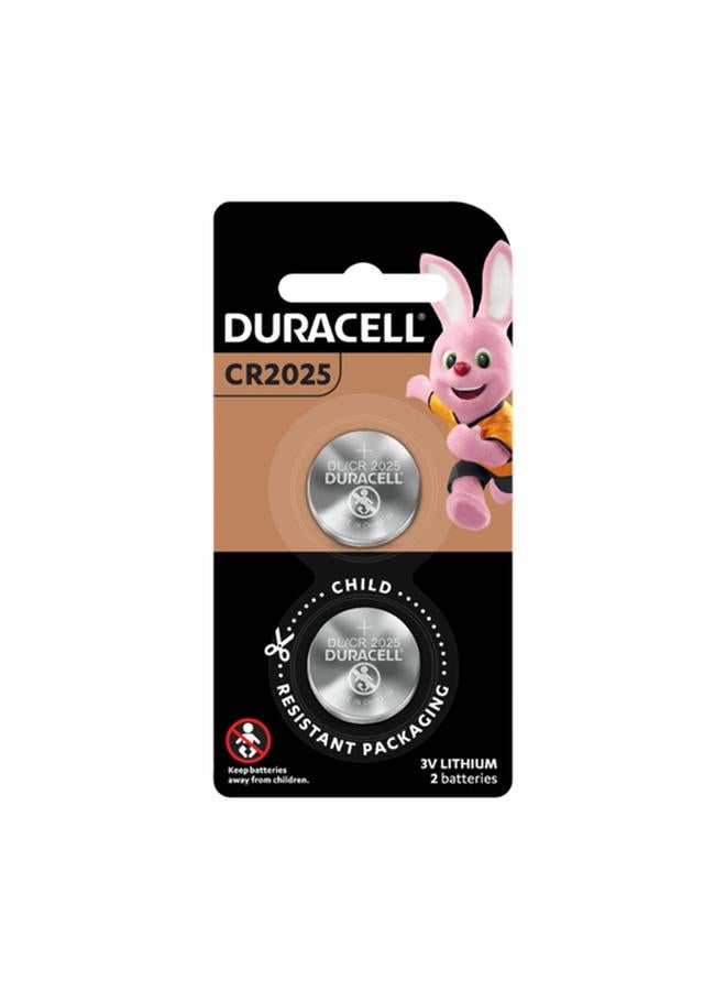 Duracell 2-Piece Child-Resistant Packaging CR2025 3V Lithium Coin Battery Silver 37248