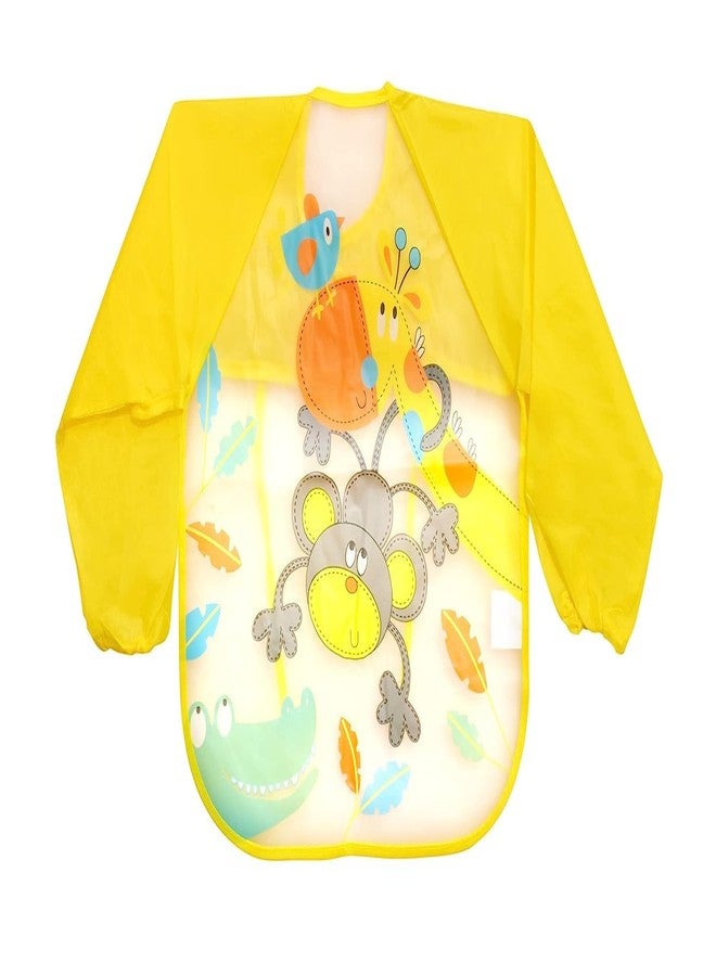 First Trend Full Sleeves Apron Feeding Bibs Waterproof Washable with Super Absorbent, Soft, Comfortable & Lightweight for Infants & Baby Toddlers (Yellow Monkey) - Image 1