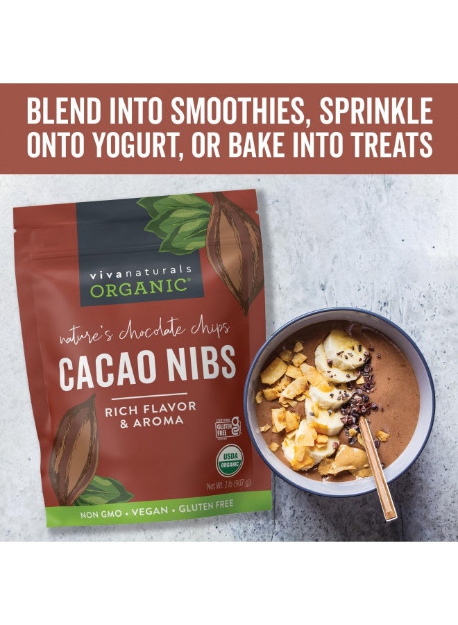Viva Naturals Organic Cacao Nibs, 2 Lb Bag (907G) - Keto Friendly And Vegan Unsweetened Chocolate Chip Substitute, Perfect For Gluten Free Baking, Cacao Nib Smoothies And More, Non-Gmo And Gluten Free  - Image 2