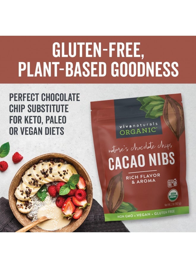 Viva Naturals Organic Cacao Nibs, 2 Lb Bag (907G) - Keto Friendly And Vegan Unsweetened Chocolate Chip Substitute, Perfect For Gluten Free Baking, Cacao Nib Smoothies And More, Non-Gmo And Gluten Free  - Image 3
