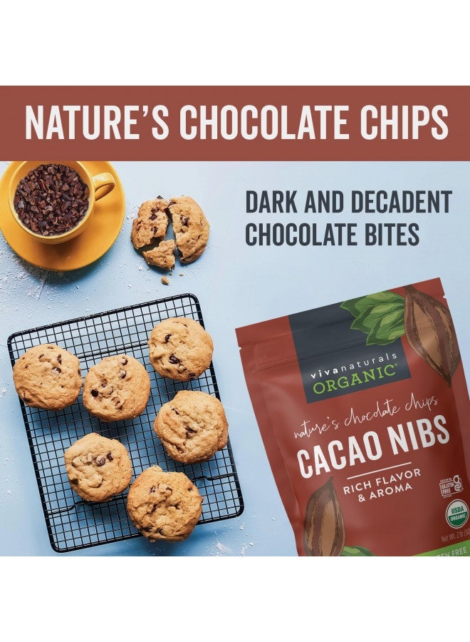 Viva Naturals Organic Cacao Nibs, 2 Lb Bag (907G) - Keto Friendly And Vegan Unsweetened Chocolate Chip Substitute, Perfect For Gluten Free Baking, Cacao Nib Smoothies And More, Non-Gmo And Gluten Free  - Image 1