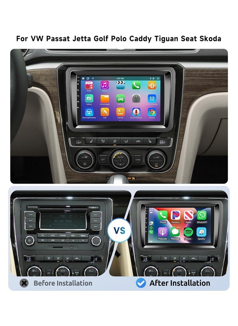 SHEZA STAR Android Car Stereo for Volkswagen Passat Jetta Golf Polo Caddy Tiguan Seat Skoda 2GB RAM 32GB ROM Support Carplay, Mirror Link Wi-Fi BT, Radio GPS, 10 Inch IPS Touch Screen with AHD Camera Included  - Image 2