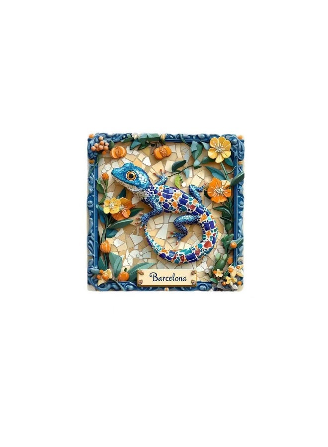Barcelona Mosaic Lizard Fridge Magnet - Gaudi Style Colorful Ceramic Souvenir - Image 1