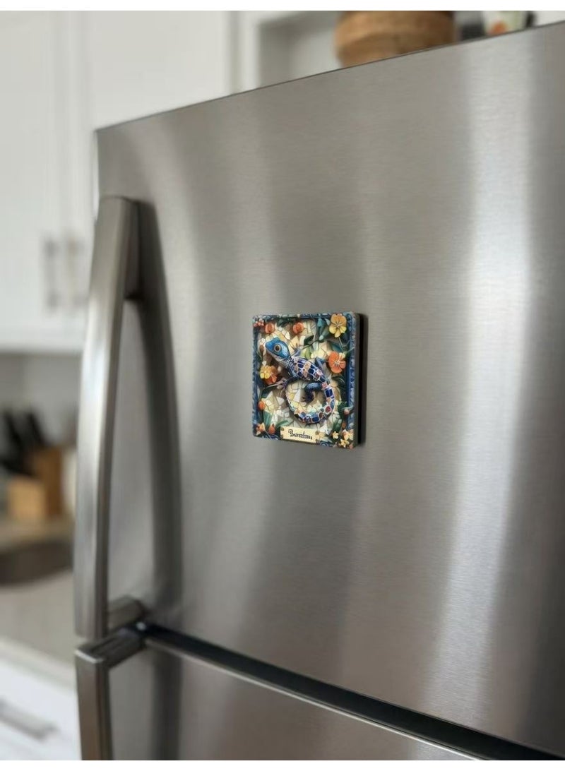 Barcelona Mosaic Lizard Fridge Magnet - Gaudi Style Colorful Ceramic Souvenir - Image 5