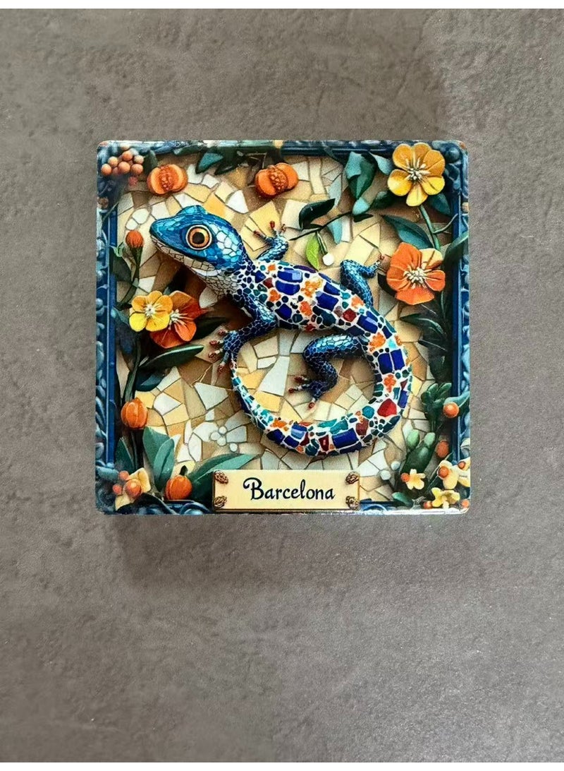 Barcelona Mosaic Lizard Fridge Magnet - Gaudi Style Colorful Ceramic Souvenir - Image 4