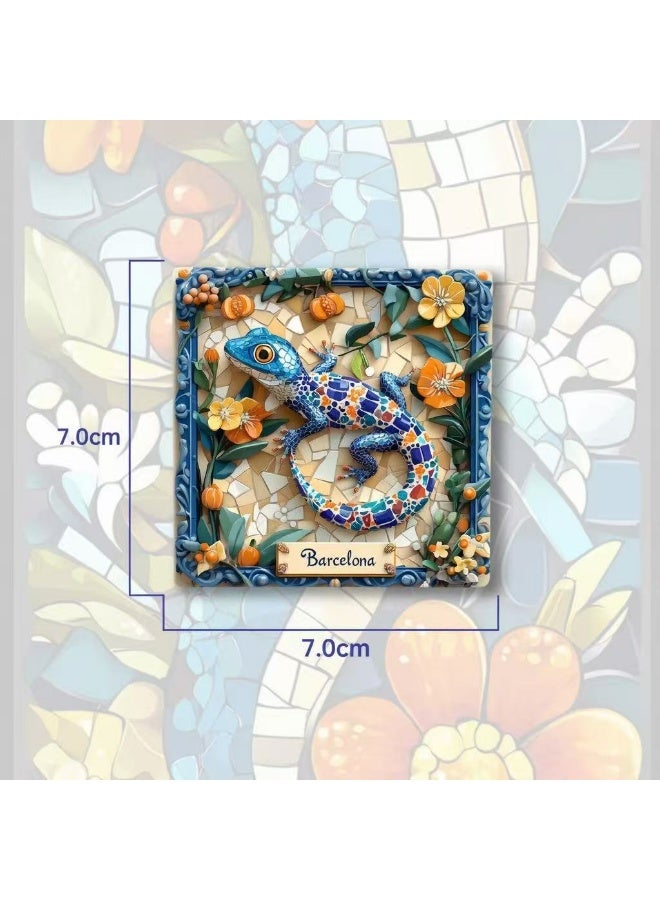 Barcelona Mosaic Lizard Fridge Magnet - Gaudi Style Colorful Ceramic Souvenir - Image 2