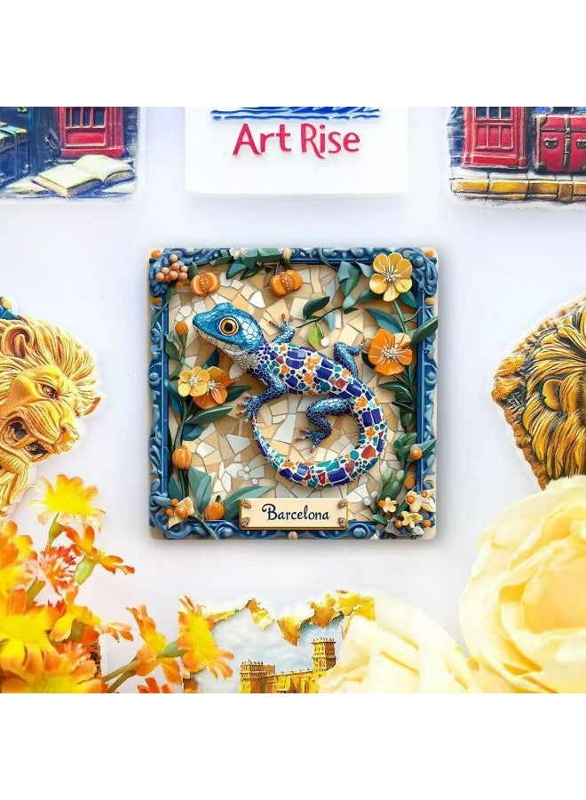 Barcelona Mosaic Lizard Fridge Magnet - Gaudi Style Colorful Ceramic Souvenir - Image 3