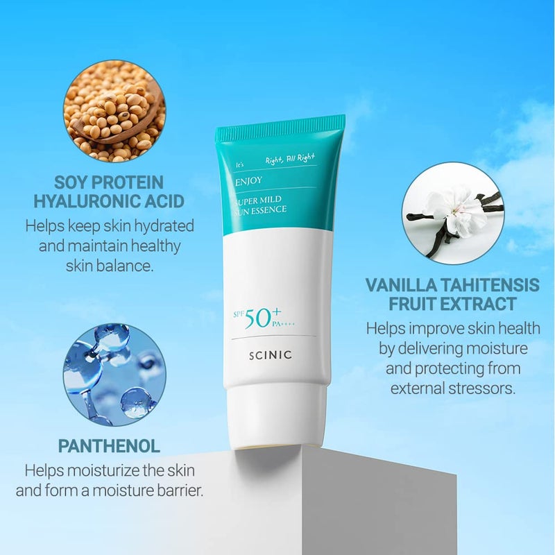 SCINIC Enjoy Super Mild Sun Essence 2 Set SPF50+ PA++++ 1.69 fl oz(50ml) | A Lightweight Hydrating Sun Essence That leaves No Sticky Feeling | Korean Skincare - Image 5