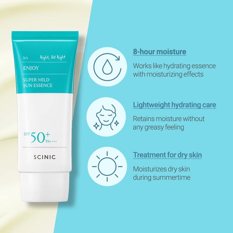 SCINIC Enjoy Super Mild Sun Essence 2 Set SPF50+ PA++++ 1.69 fl oz(50ml) | A Lightweight Hydrating Sun Essence That leaves No Sticky Feeling | Korean Skincare - Image 4