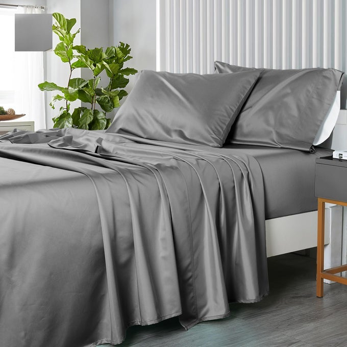 SOLID GRAY 600 THREAD COUNT 3PC TWIN EXTRA LONG BED SHEET SET 100 COTTON SATEEN SOLID DEEP POCKET