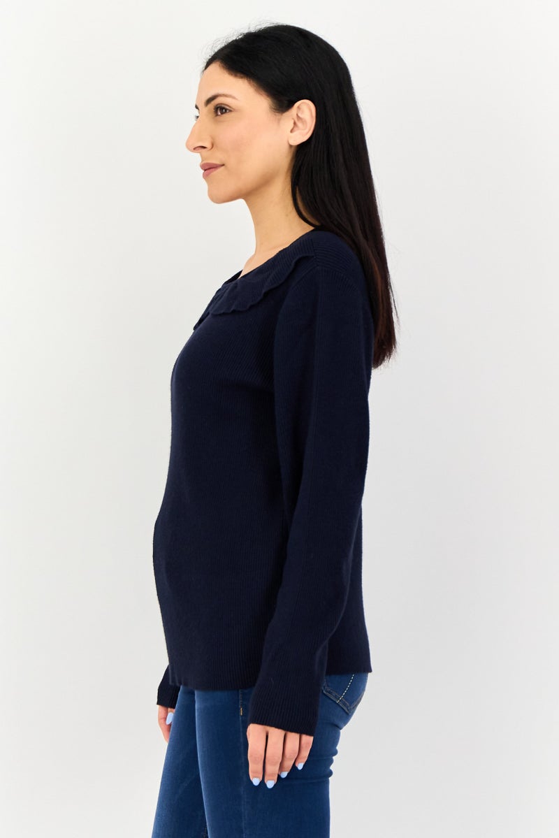 Fire & Glory Women Peter Pan Collar Knitted Sweater, Navy - Image 2